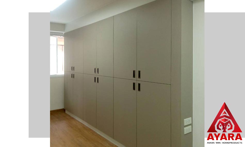 ตู้เก็บของ Built-in โครงปาติเกิล กันชื้น เคลือบ Melamine สี ES 1006-16 ลายผ้า