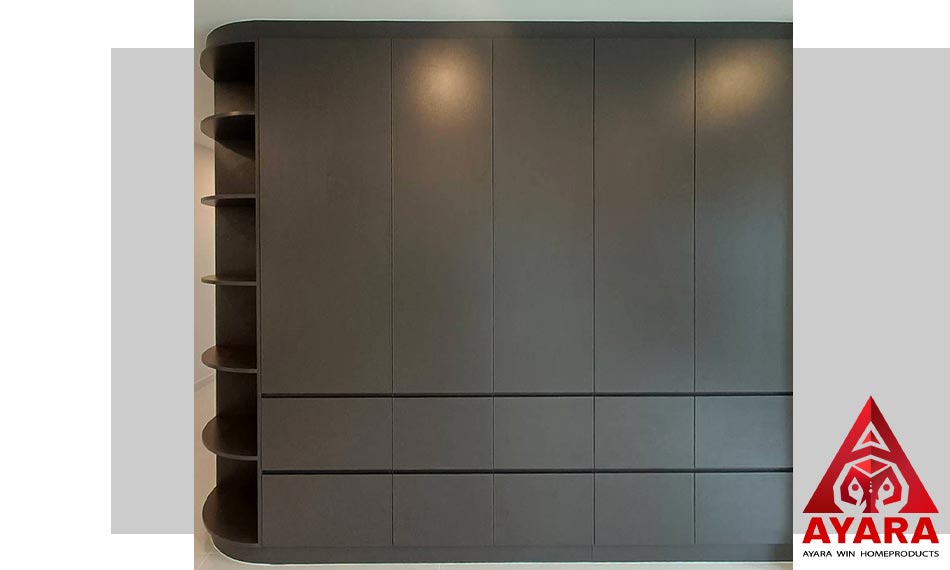 ตู้เก็บของ โครงและหน้าบาน HMR เคลือบ Melamine สี Graphite