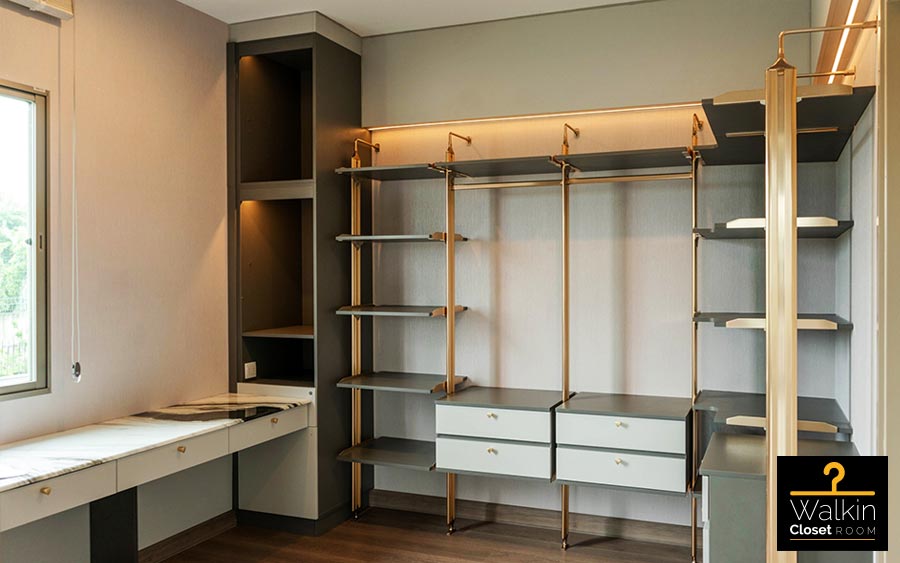 Walk in Closet - L Shape Melamine สีเทา