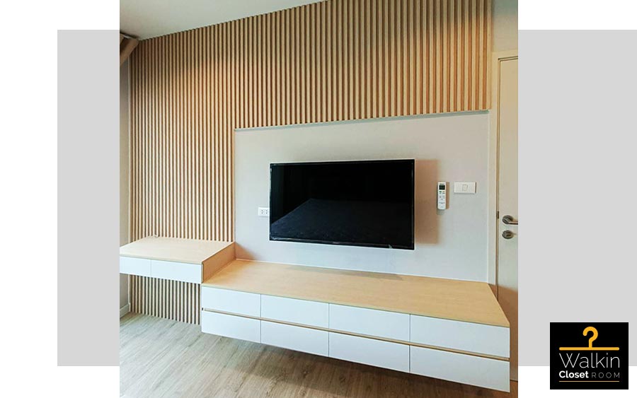 ตู้ TV Built-in โครง HMR ปิด Laminate สีขาวด้าน