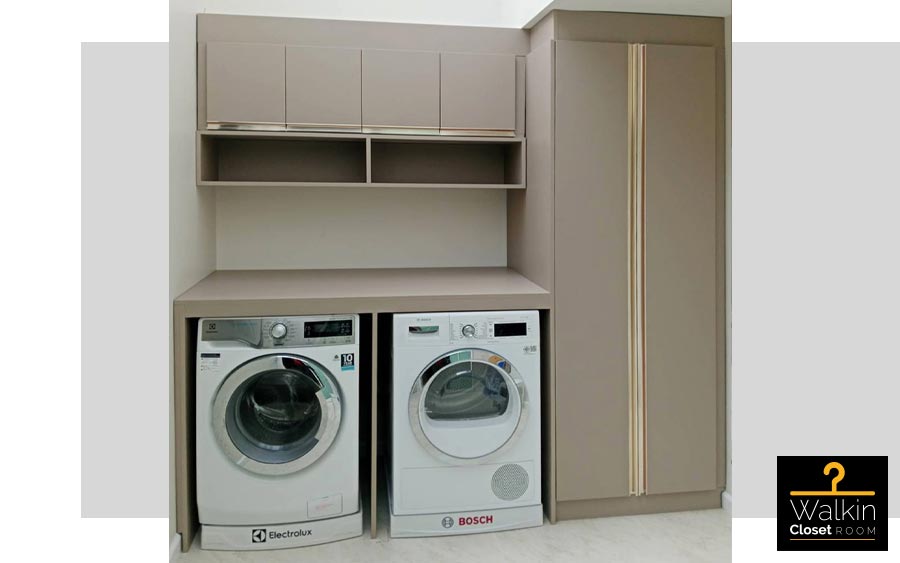 ตู้เก็บของ Built-in โครง HMR กันชื้น เคลือบ Melamine สีน้ำตาล | เฟอร์นิเจอร์บิวท์อิน