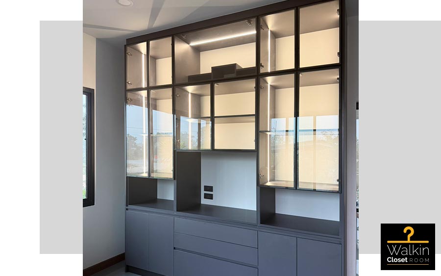 ตู้โชว์ Built-in โครง HMR เคลือบ Melamine สีเทาเข้ม | Ayara