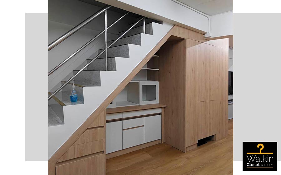 ตู้เก็บของ Built-in โครง HMR กันชื้น เคลือบ Melamine สี TNK 5019-17 ลายไม้ | ไอยรา วินท์ โฮมโปรดักส์
