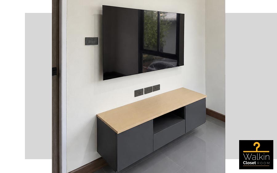 ตู้ TV Built-in โครง HMR กันชื้น เคลือบ Melamine สีเทาเข้ม | Ayara