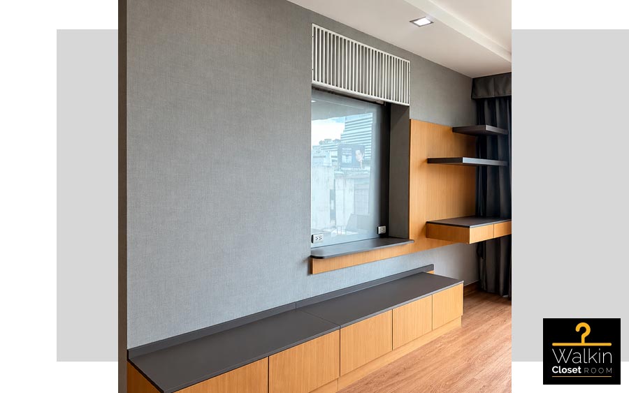 ตู้ TV Built-in Melamine TNK 5008-22 ลายไม้ + น้ำตาลเข้ม | Ayara